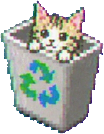 a cat sitting in a recycle bin